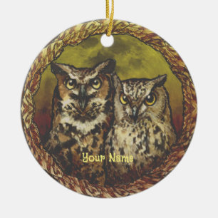 Twee uilen keramisch ornament