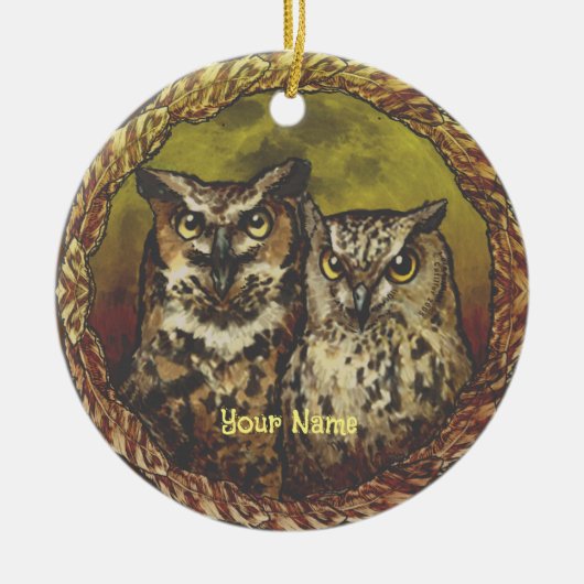 Twee uilen keramisch ornament (Voorkant)