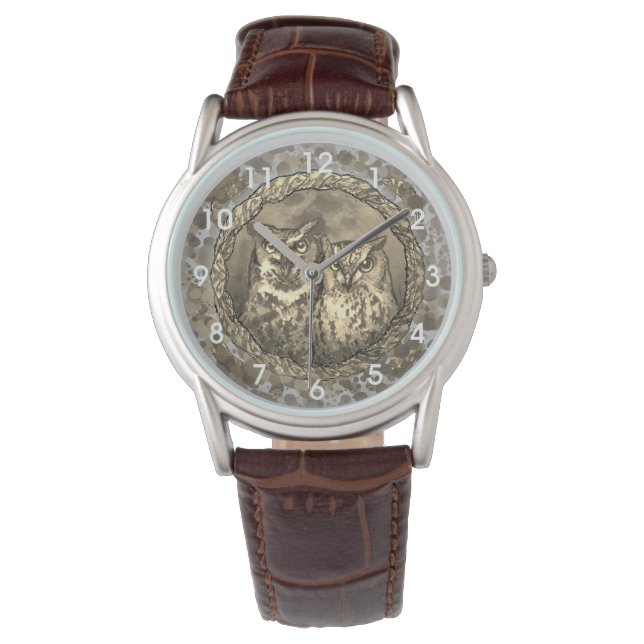 Twee uilen kijken horloge (Voorkant)