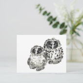 Twee uilkuikens vatten inktschilderij op briefkaart (Staand voorkant)