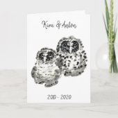 Twee uilkuikens vatten inktschilderij op kaart (Voorkant)