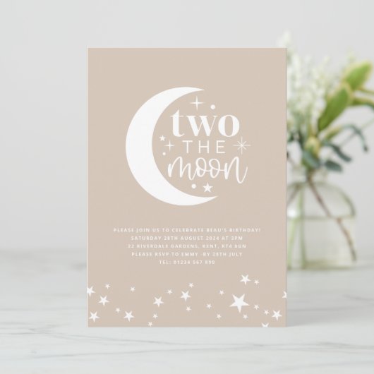 Twee uitnodigingen van de Moon Beige Birthday (Staand voorkant)