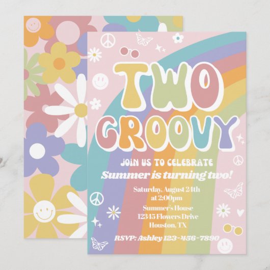 Twee uitnodigingen voor de geboorte van Groovy | G (Voorkant / Achterkant)