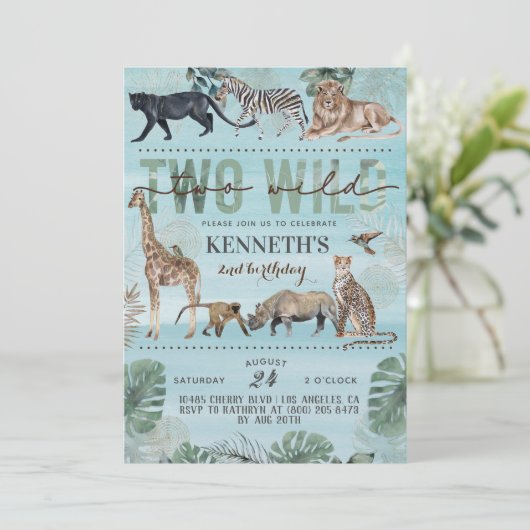 Twee uitnodigingen voor geboorte van een dierentui (Staand voorkant)