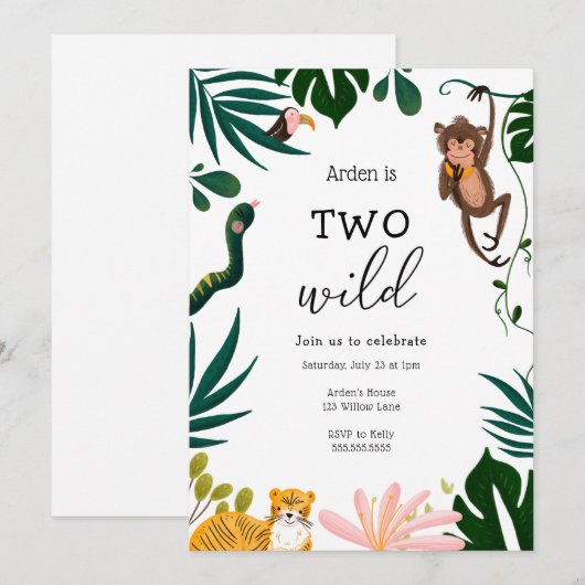 Twee uitnodigingen voor geboorte van Wild Oerwoud (Voorkant / Achterkant)