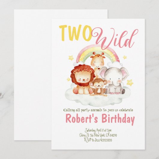 Twee uitnodigingen voor geboorte van Wild Safari (Voorkant / Achterkant)