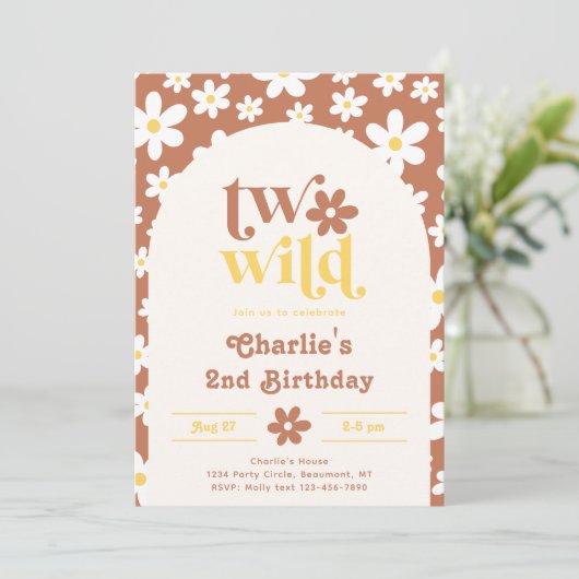 Twee uitnodigingen voor Wild Birthday | Daisies |  (Staand voorkant)