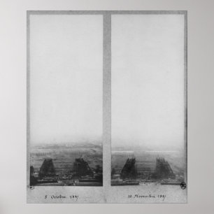 Twee uitzichten van de bouw van het Eiffel Poster