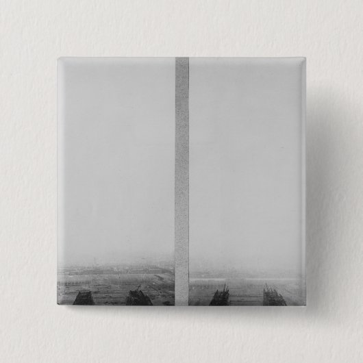 Twee uitzichten van de bouw van het Eiffel Vierkante Button 5,1 Cm (Voorkant)