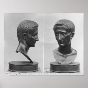 Twee uitzichten van een buste van keizer Augustus Poster