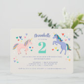 Twee Unicorn Twonicorn Birthday Party Invitation Kaart (Staand voorkant)