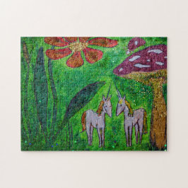 Twee Unicorns onder een paddenstoel Legpuzzel