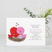 Twee Valentijnse Vogels Baby Shower Uitnodigingen (Staand voorkant)
