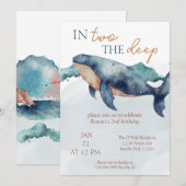 Twee van de Deep Whimsical Ocean Whale Kaart (Voorkant / Achterkant)