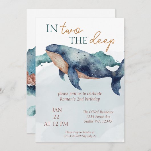 Twee van de Deep Whimsical Ocean Whale Kaart (Voorkant / Achterkant)