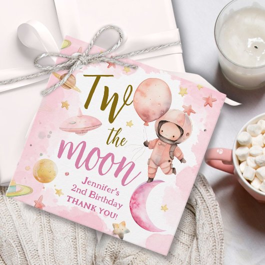 Twee van de maan! Meisje Astronaut Space 2e verjaa Bedankjes Labels