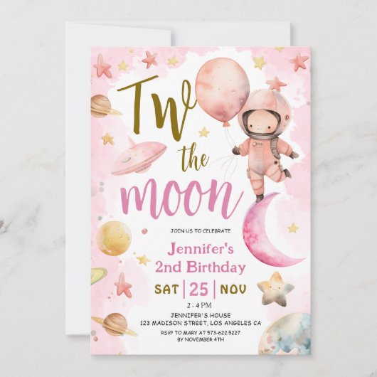 Twee van de maan! Meisje Astronaut Space 2e verjaa Kaart (Voorkant)