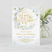 Twee van de Moon Blue Gold Floral 2e verjaardag Kaart (Staand voorkant)