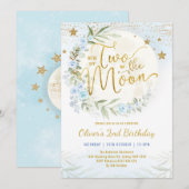 Twee van de Moon Blue Gold Floral 2e verjaardag Kaart (Voorkant / Achterkant)