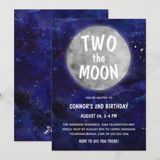 Twee van de tweede verjaardag van de Moon Navy Blu Kaart (Voorkant / Achterkant)