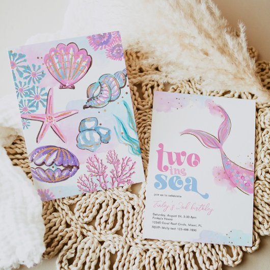 Twee van de Zee Zeemeermin Verjaardagsuitnodiging Kaart