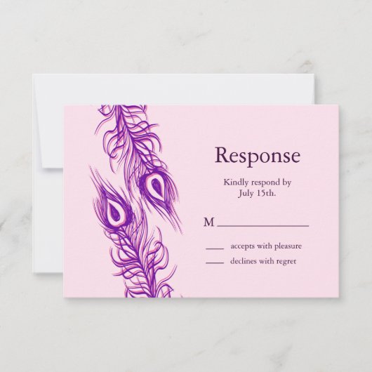 Twee van een Kind Peacock Feathers RSVP Kaartje (Voorkant)