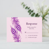 Twee van een Kind Peacock Feathers RSVP Kaartje (Staand voorkant)