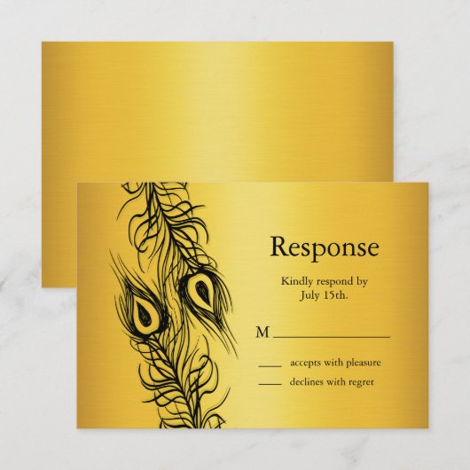 Twee van een Kind Peacock Feathers RSVP Kaartje (Voorkant / Achterkant)