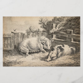 Twee Varkens die in rietje liggen in een buitenpen Briefpapier