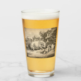 Twee Varkens die in rietje liggen in een buitenpen Glas