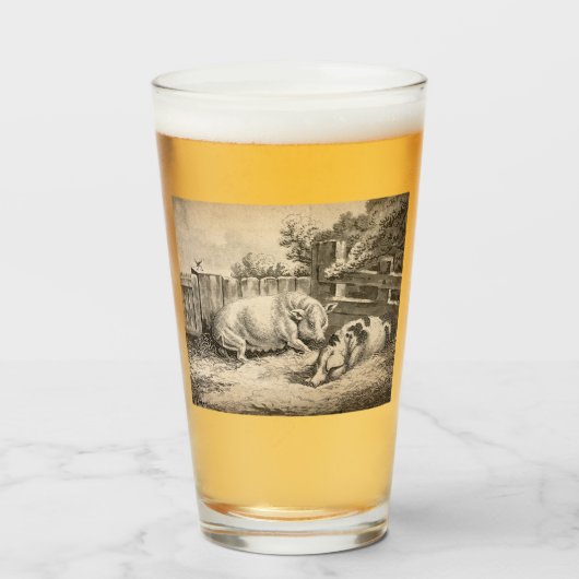 Twee Varkens die in rietje liggen in een buitenpen Glas (Voorkant gevuld)