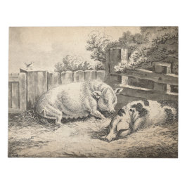 Twee Varkens die in rietje liggen in een buitenpen Notitieblok