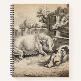 Twee Varkens die in rietje liggen in een buitenpen Notitieboek