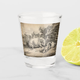 Twee Varkens die in rietje liggen in een buitenpen Shot Glas