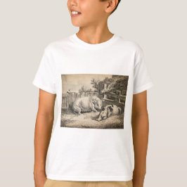 Twee Varkens die in rietje liggen in een buitenpen T-shirt