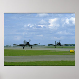 Twee vaste F4U-kersen, landing_WWII-installaties Poster