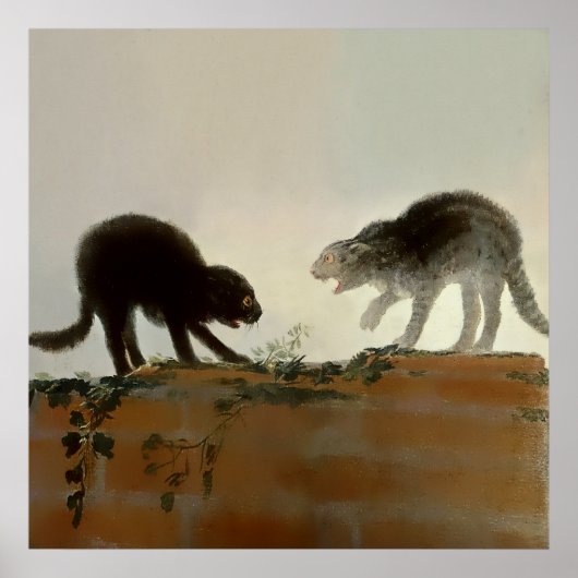 “Twee vechtende katten” van Francisco Goya Poster (Voorkant)