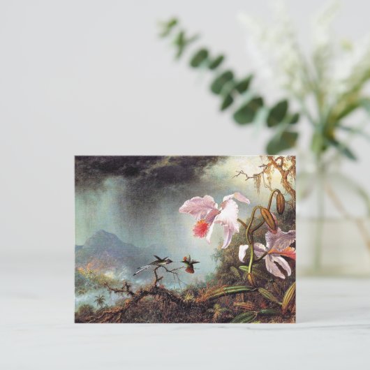 Twee vechtende kolibries, beroemd schilderij briefkaart (Staand voorkant)