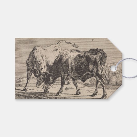 Twee vechtende stieren (van Paulus Potter) Cadeaulabel (Voorkant (Horizontaal))