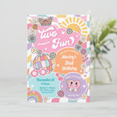 Twee veel leuke groovy retro preppy varsity verjaa kaart (Staand voorkant)