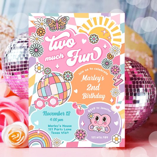 Twee veel leuke groovy retro preppy varsity verjaa kaart