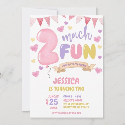 Twee veel leuke meisje verjaardag uitnodiging (Voorkant)