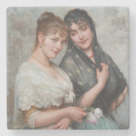 Twee Venetiaanse vrouwen (Italiaanse kunst) Stenen Onderzetter (Voorkant)