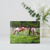 Twee verfpaarden grazen briefkaart (Staand voorkant)