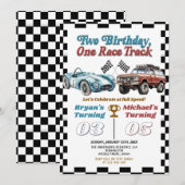 Twee Verjaardag Een Race Track Dubbele Auto's Verj Kaart (Voorkant / Achterkant)