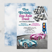 Twee Verjaardagen Een Race Track Race Auto Doe mee Kaart (Voorkant / Achterkant)