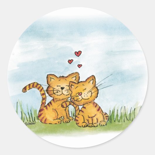 Twee verliefde katten - waterverf illustratie ronde sticker (Voorkant)