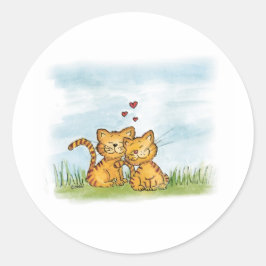 Twee verliefde katten - waterverf illustratie ronde sticker