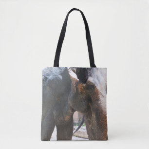Twee verschillende foto's van olifanten op boodsch tote bag