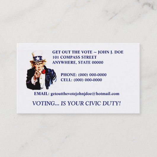 TWEE VERSCHILLENDE UNCLE SAM DESIGN GOTV-VISITEKAA VISITEKAARTJE (Voorkant)